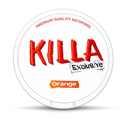 Killa Exclusive orange premium quality nicopods packaging on a white background