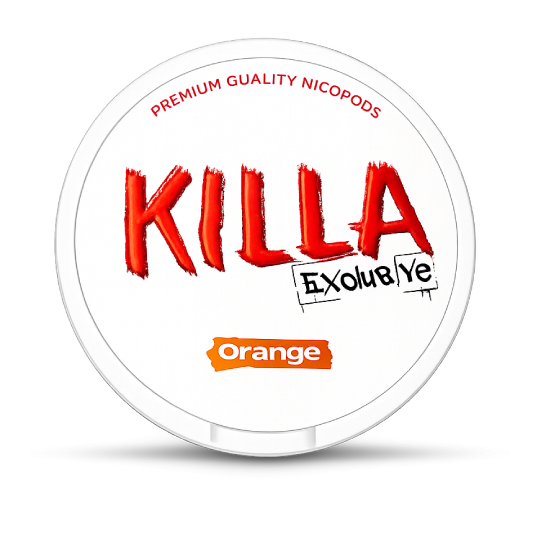 Killa Exclusive orange premium quality nicopods packaging on a white background