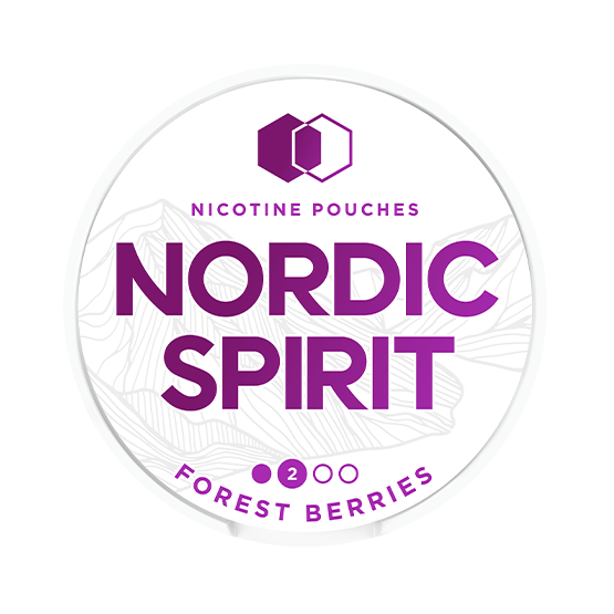 Nordic Spirit nicotine pouches label with purple text on a white background