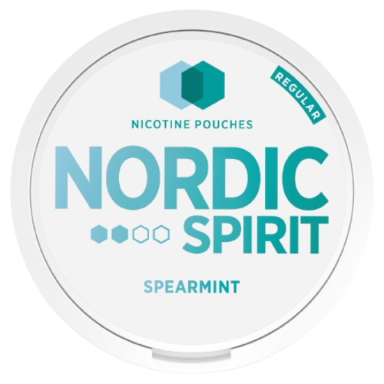 Nordic Spirit nicotine pouches packaging with spearmint flavor on a white background