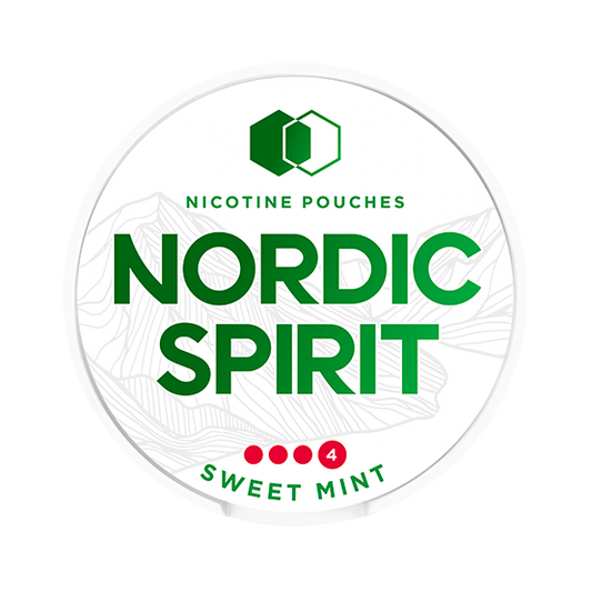 Nordic Spirit nicotine pouches packaging with green text on a white background