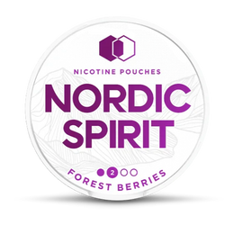 Nordic Spirit nicotine pouches label with purple text on a white background