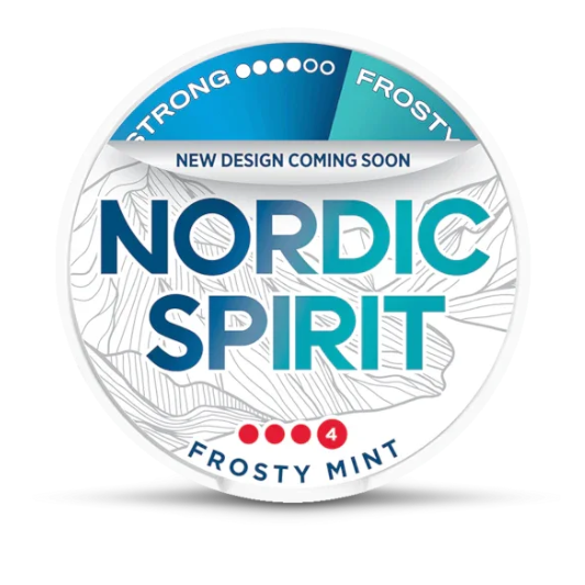 Nordic Spirit nicotine pouches packaging with green text on a white background