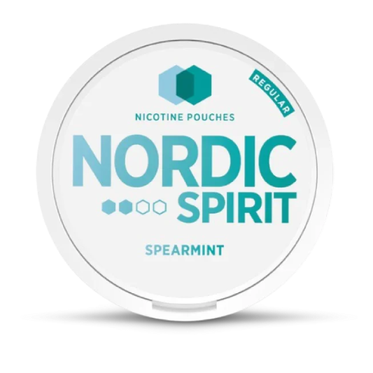 Nordic Spirit nicotine pouches packaging with spearmint flavor on a white background