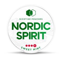 Nordic Spirit nicotine pouches packaging with green text on a white background