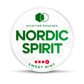 Nordic Spirit nicotine pouches packaging with green text on a white background