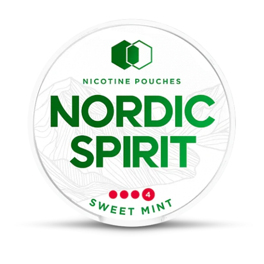 Nordic Spirit nicotine pouches packaging with green text on a white background