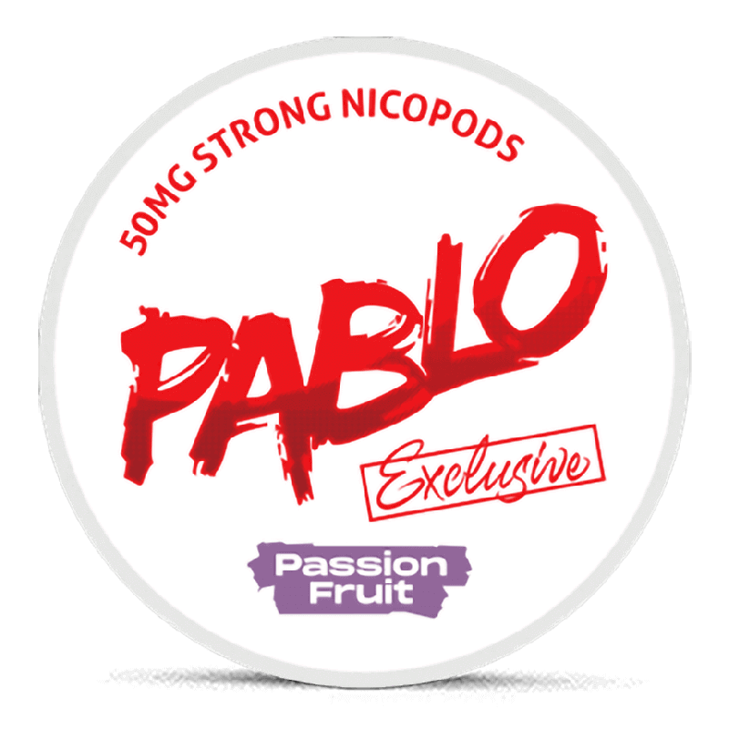 Pablo Nicopod container with red and purple text on a white background