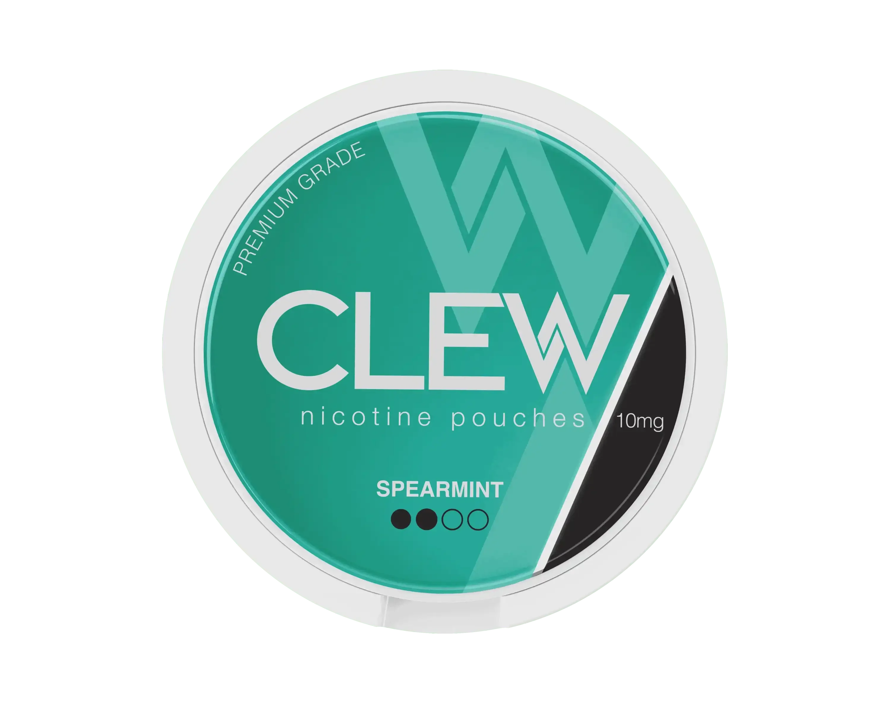 Top view of a CLEW Spearmint 10mg nicotine pouches container.