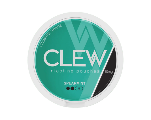 Top view of a CLEW Spearmint 10mg nicotine pouches container.