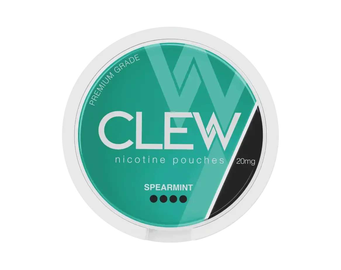 Top view of a CLEW Spearmint 20mg nicotine pouches container.