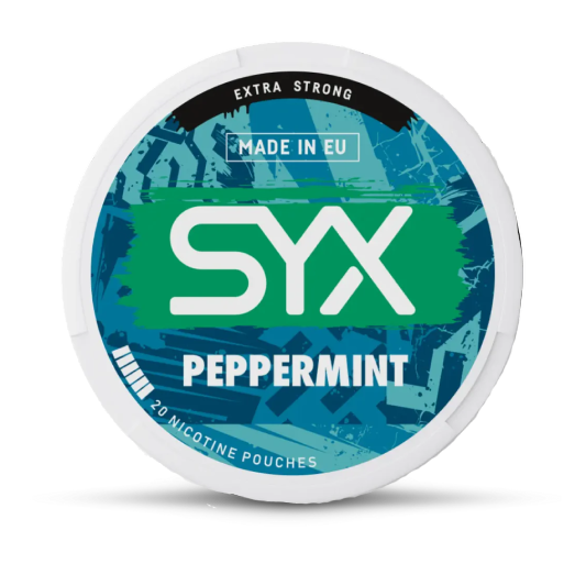 SYX peppermint nicotine pouch container on a white background