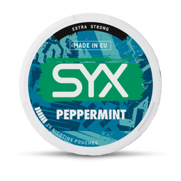 SYX peppermint nicotine pouch container on a white background