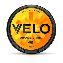 VELO Orange Spark nicotine pouches can, front view
