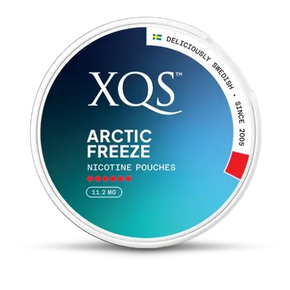 XQS Arctic Freeze nicotine pouches container on a white background