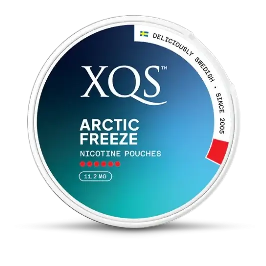XQS Arctic Freeze nicotine pouches container on a white background