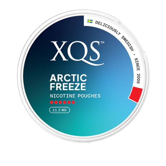 XQS Arctic Freeze nicotine pouches container on a white background