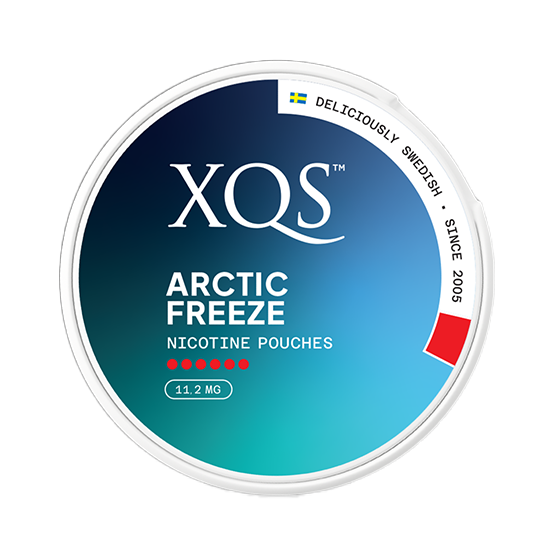 XQS Arctic Freeze nicotine pouches container on a white background