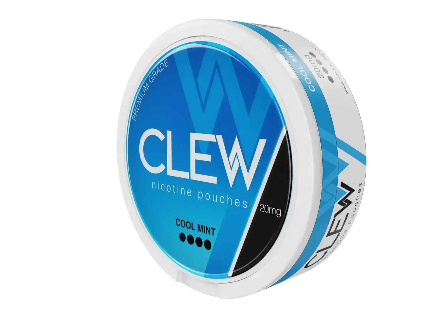 Clew Cool Mint 20mg nicotine pouches in a blue and white container.