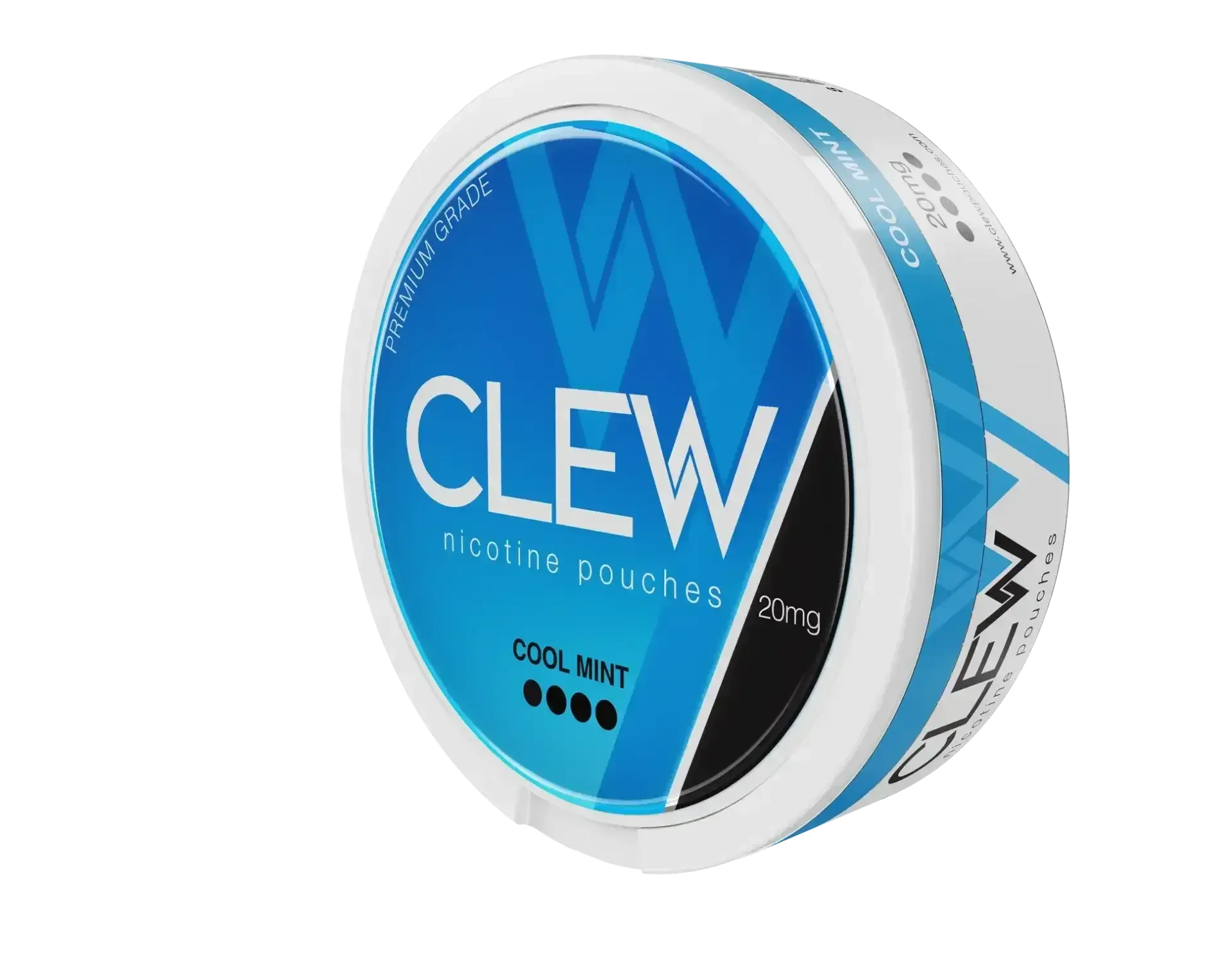 Clew Cool Mint 20mg nicotine pouches in a blue and white container.