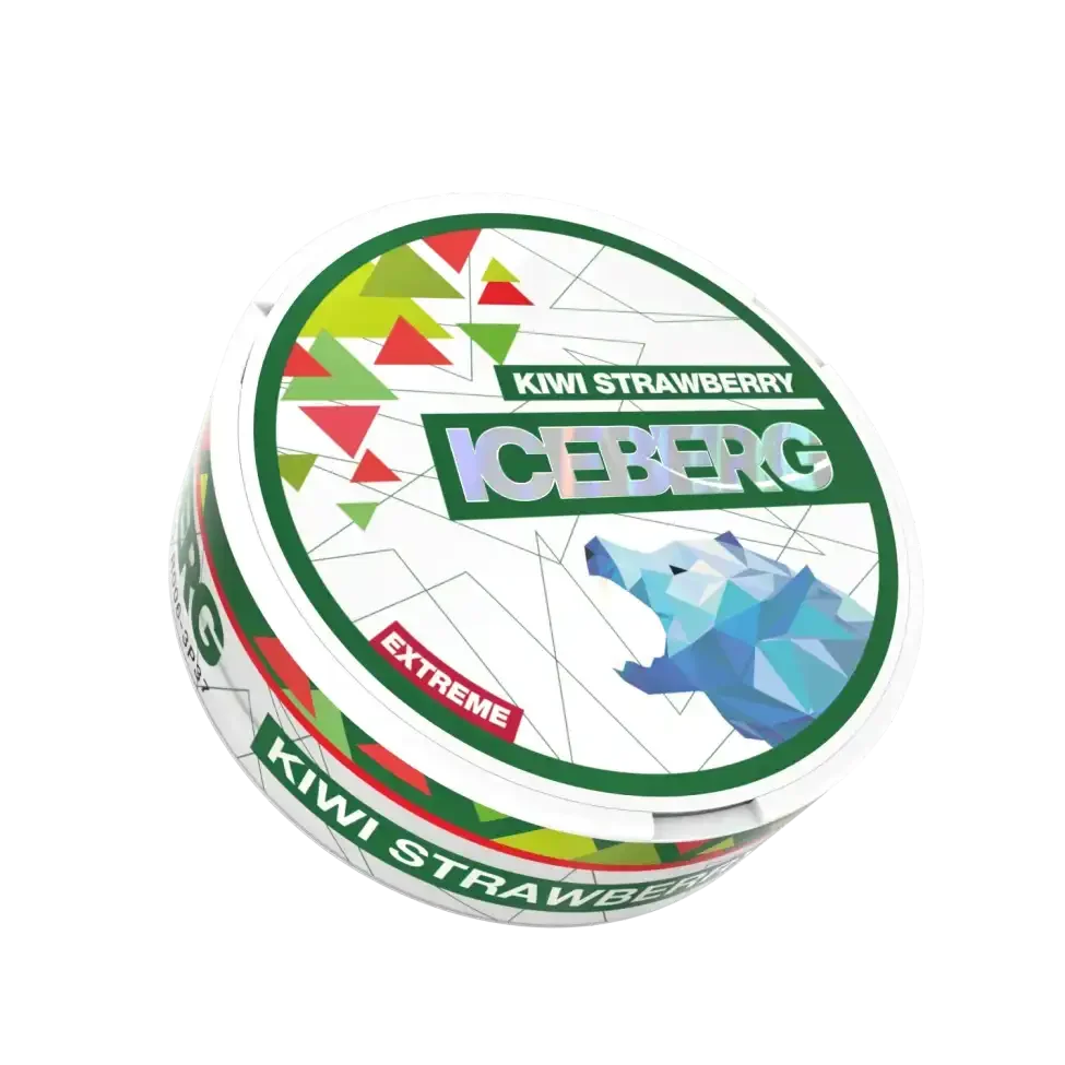 EXTREME Kiwi Strawberry nicotine pouches can, angled view