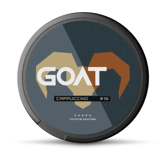 GOAT Cappuccino nicotine pouches can, front view