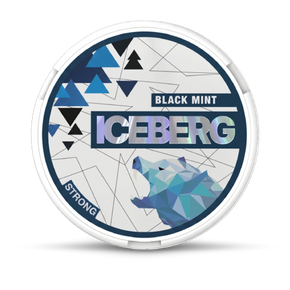 Iceberg Black Mint packaging with geometric design and bear illustration on a white background