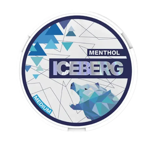 Iceberg Menthol packaging with geometric design and bear illustration on a white background