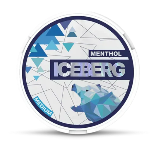 Iceberg Menthol packaging with geometric design and bear illustration on a white background