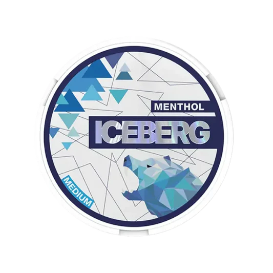Iceberg Menthol packaging with geometric design and bear illustration on a white background