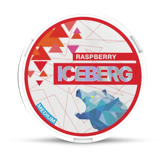 Iceberg Raspberry Medium nicotine pouches can, front view