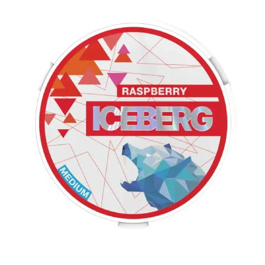Iceberg Raspberry Medium nicotine pouches can, front view