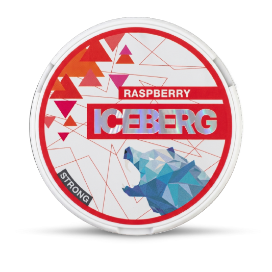 Iceberg Raspberry Medium nicotine pouches can, front view